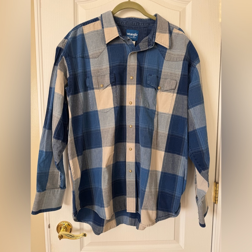 Vintage Rustler by Wrangler Denim Western Pearl Snap Shirt Plaid XXL